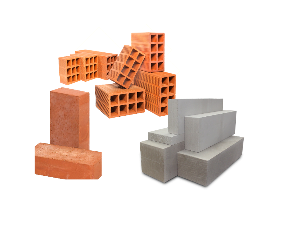 red bricks, porotherm blocks, AAC blocks